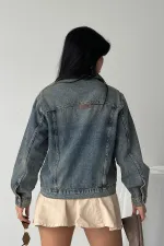 Denim Jacket with Buttons  6081-62-(S-L-3) Middle Blue - Tinted