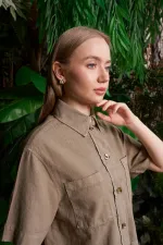 Düğmeli Kısa Kollu Keten Gömlek HS600-74-(S-XL) Düğmeli Kısa Kollu Keten Gömlek HS600-74-(S-XL)