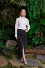 Taşlı Yırtmaçlı Kot Etek 1071-23-(S-XL-6) Taşlı Yırtmaçlı Kot Etek 1071-23-(S-XL-6)