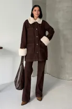 Kol ve Yakası Kürk Detaylı Orta Boy Kot Ceket 6168-78-(S+L+4)