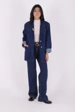 Double Breasted Buttoned Classic Blazer Jacket 6066-26-(S+L+4) Regular Dark Blue Double Breasted Buttoned Classic Blazer Jacket 6066-26-(S+L+4) Regular Dark Blue