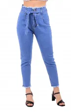 Beli Yüksek Bel Havuç Kemerli Kot Pantolon 736-15-(30-36) Beli Yüksek Bel Havuç Kemerli Kot Pantolon 736-15-(30-36)