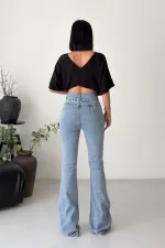 Pensli Geniş Kemerli Kot Pantolon  7151-08-(27-32)