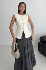 Denim Vest with Slit Front 6086-80-(S-XL) Natural