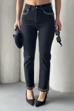 Taşlı Mom Fit Kot Pantolon 7023-23-(27-32) Taşlı Mom Fit Kot Pantolon 7023-23-(27-32)