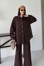 Oversize Denim Jacket with Buttons 6080-78-(S+L+3) Brown