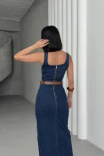Asimetrik Detaylı Kot Elbise 3019-26-(S-XL)