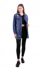 Fringe Finish Boyfriend Denim Jacket 679-02-(S-XL-6) Dark Tinted Denim Fringe Finish Boyfriend Denim Jacket 679-02-(S-XL-6) Dark Tinted Denim