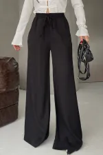Elasticated Palazzo Trousers 7150-07-(36-42-4) Black