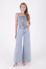 Geniş Saçaklı Paça Peçli  Kot Pantolon 7041-42-(27-32)