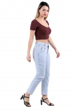 Önü Contalı Mom Fit Kot Pantolon 1720-42-(26-31) Önü Contalı Mom Fit Kot Pantolon 1720-42-(26-31)