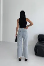 Mom Fit Jean with Asymmetrical Flared Legs 1859-08-(26-31) Snow Light Blue