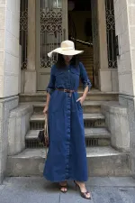 Düğmeli Uzun Elbise 3039-26-(S-XL) Düğmeli Uzun Elbise 3039-26-(S-XL)