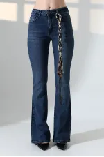 High Waisted and Flared Leg Skinny Jean  867-01-(30-36) Dark Blue Denim