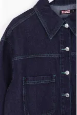 Denim Jacket Sewn with Green Thread 6021-17-(S-XL-6) Slubbed Navy Blue Denim Jacket Sewn with Green Thread 6021-17-(S-XL-6) Slubbed Navy Blue