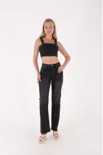 Tasseled Bottom Wide Leg Relax Jean  1726-03-(26-31) Anthracite Denim