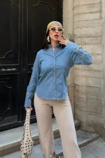 Kol Manşet Detaylı Kot Gömlek 6150-27-(S-XL) Kol Manşet Detaylı Kot Gömlek 6150-27-(S-XL)