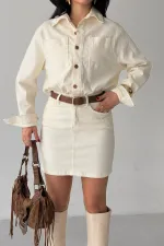 Buttoned Mini Denim Dress  3027-80-(S-L-3) Natural