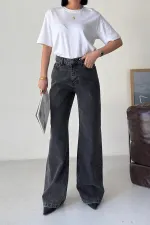 Wide Leg High Waisted Relaxed Jean  718-33-(27-32) Snow Anthracite