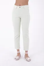 Fringe Ending High Waisted Mom Fit Jean  764-88-(26-31) Mint Green