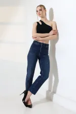 Serpme Taşlı  Relax Kot Pantolon  7193-01-(27-32)