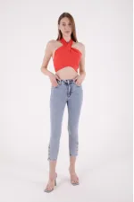 Paçası Dört Düğmeli Kot Pantolon 786-08-(26-31) Paçası Dört Düğmeli Kot Pantolon 786-08-(26-31)