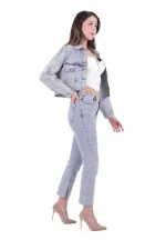 Paçası Yırtmaçlı Serpme Detaylı Mom Fit Jean  1769-08-(28-33)