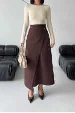 Long Denim Skirt with Flap 1941-78-(36-44) Brown