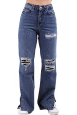 Paçası Yırtmaçlı Boru Paça Kot Pantolon  1931-06-(28-33)