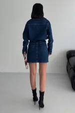 Düğmeli Mini Kot Elbise  3027-26-(S-L-3)
