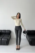 High Waist Leather Pants 415-07-(27-32)