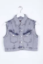 Asimetrik Cep Detaylı Kot Yelek  6048-42-(S-XL-6-2)