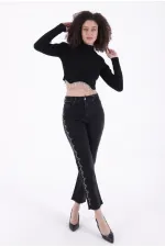 Yanları Droplı Mom Fit Kot Pantolon  7039-23-(26-31)