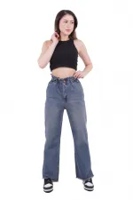 Beli Lastikli Bol Paça Relax Kot Pantolon 789-62-(28-33) Beli Lastikli Bol Paça Relax Kot Pantolon 789-62-(28-33)