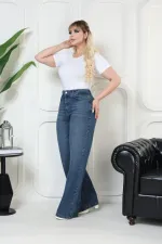 Wide Leg High Waisted Relaxed Jean  718-01-(32-36) Dark Blue Denim