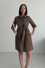 Düğmeli Uzun Gömlek Elbise 6102-78-(S-XL)