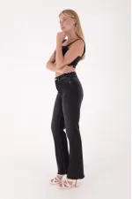 Tasseled Bottom Wide Leg Relax Jean  1726-03-(26-31) Anthracite Denim