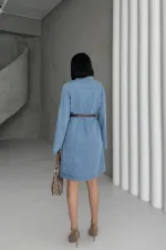 Long Shirt Dress with Buttons 6102-25-(S-XL) Middle Blue