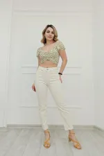 Dikişsiz Paça Mom Fit Kot Pantolon  764-65-(27-32)