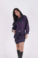 Short Oversize Denim Jacket 651-55-(S-L-3) Purple Coated Glitter Short Oversize Denim Jacket 651-55-(S-L-3) Purple Coated Glitter