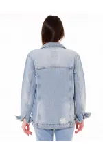 Boyfriend Denim Jacket 655-42-(S-XL-6) Ice Blue - Tinted Boyfriend Denim Jacket 655-42-(S-XL-6) Ice Blue - Tinted