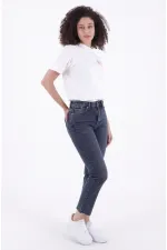 Fringe Ending High Waisted Mom Fit Jean 764-28-(26-29) Dark Blue Snow Denim