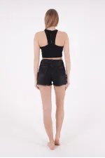 Ripped Denim Short with Fringe Ending 225-03-(S-XL-6) Anthracite Denim Ripped Denim Short with Fringe Ending 225-03-(S-XL-6) Anthracite Denim