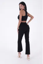 High Waist Mom Fit Jean with Flared Leg and Fringe Ending 1706-07-(26-29-4) Black