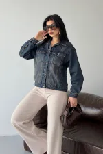 Denim Jacket with Buttons  6081-19-(S-L-3) Dark Blue Intense Tinted