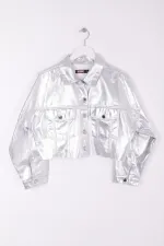 Short Oversize Denim Jacket 651-45-(S-XL) Silver Short Oversize Denim Jacket 651-45-(S-XL) Silver