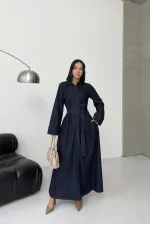 Düğmeli Uzun Boy Kot Elbise  3047-17-(S-XL)