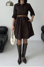 Short Denim Dress with Ruffle Detail 3040-78-(S-XL) Brown