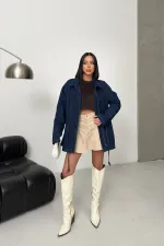 Denim Jacket with Waist Detail 6145-17-(S-L-3) Slubbed Navy Blue