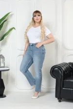 Fringe Ending High Waisted Mom Fit Jean  764-15-(32-36) Light Blue Denim